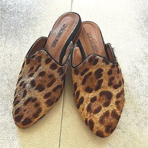 Le Monde Beryl Venetian Leopard Mule Size 37/6.5 Italy Calf Hair Luxury Slip On